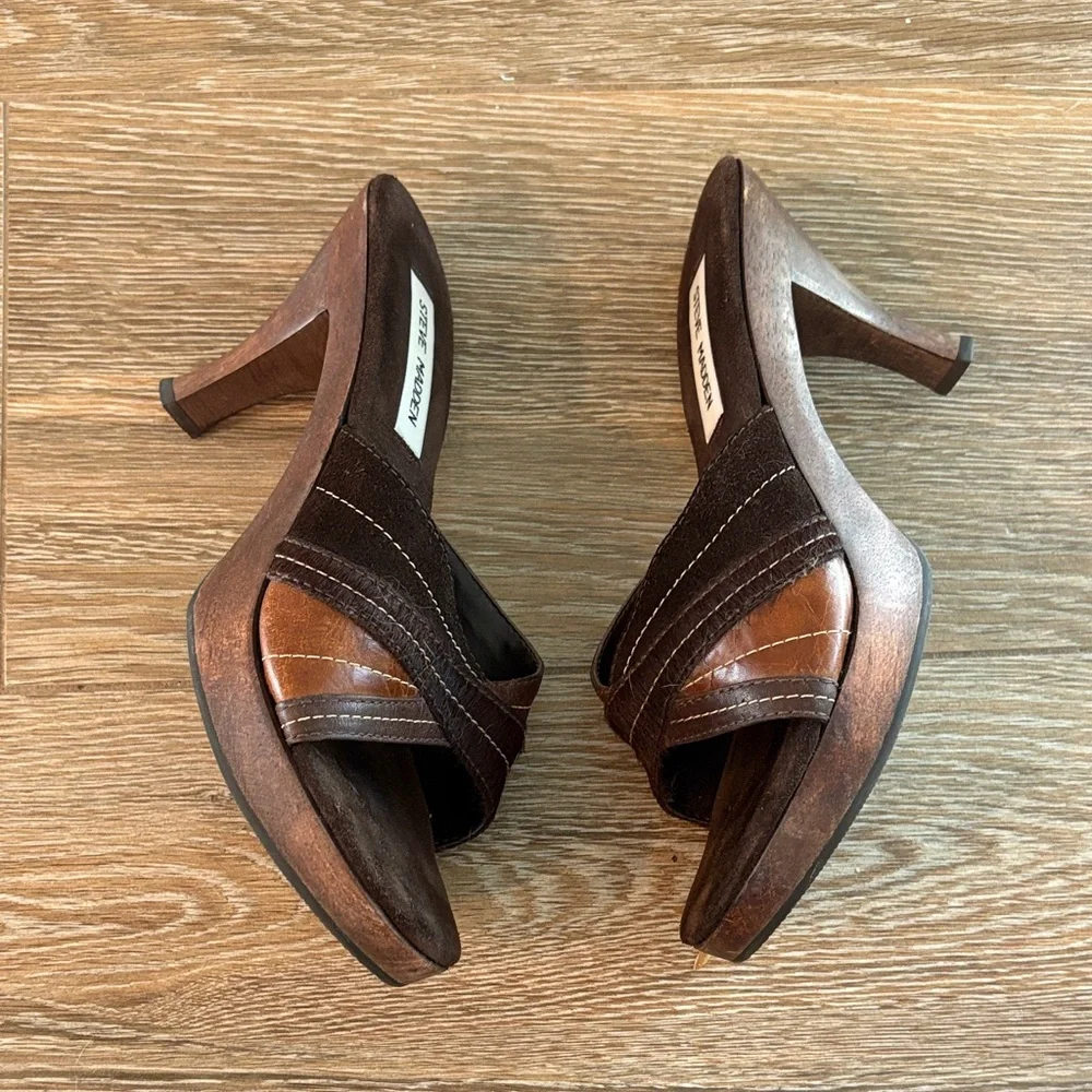 Steve Madden Dark Brown Heeled Mules - Picture 7 of 8